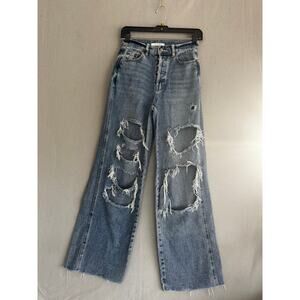 PacSun Medium Blue Distressed High Waisted Baggy Jeans Size 25